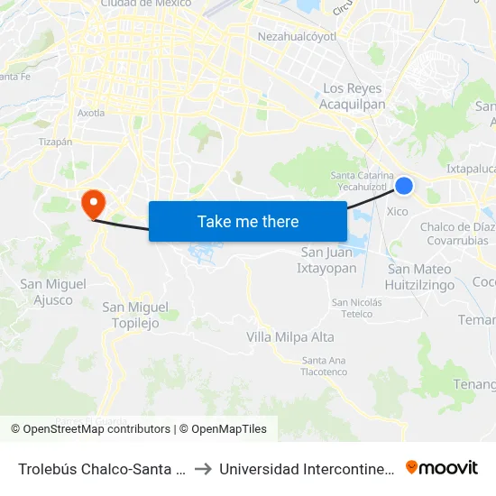 Trolebús Chalco-Santa Martha #38894 to Universidad Intercontinental Campus Sur map