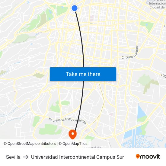Sevilla to Universidad Intercontinental Campus Sur map