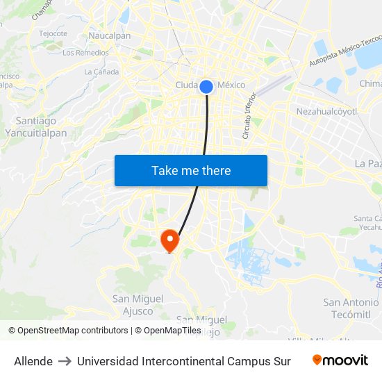 Allende to Universidad Intercontinental Campus Sur map