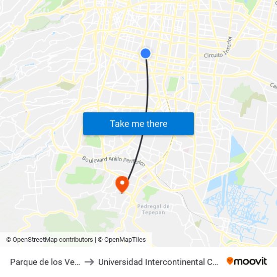 Parque de los Venados to Universidad Intercontinental Campus Sur map