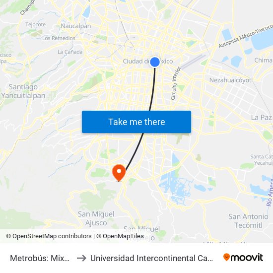 Metrobús: Mixcalco to Universidad Intercontinental Campus Sur map