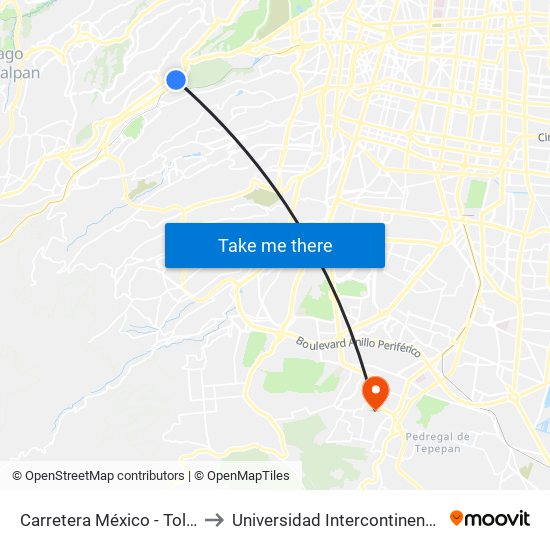 Carretera México - Toluca - Km. 14 to Universidad Intercontinental Campus Sur map