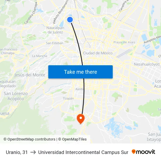 Uranio, 31 to Universidad Intercontinental Campus Sur map