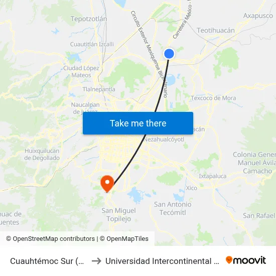 Cuauhtémoc Sur (Mexibus) to Universidad Intercontinental Campus Sur map