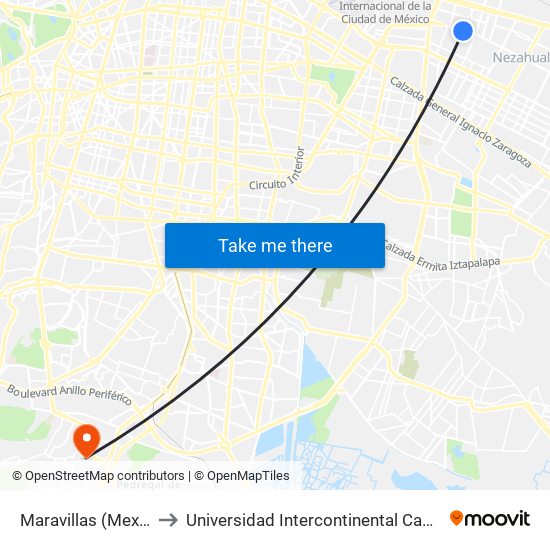 Maravillas (Mexibus) to Universidad Intercontinental Campus Sur map