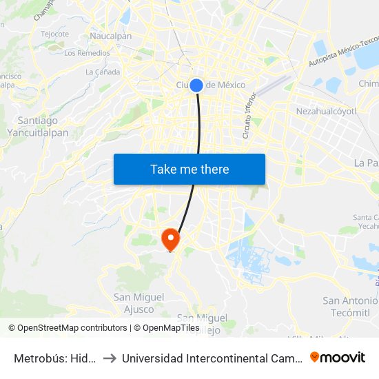 Metrobús: Hidalgo to Universidad Intercontinental Campus Sur map