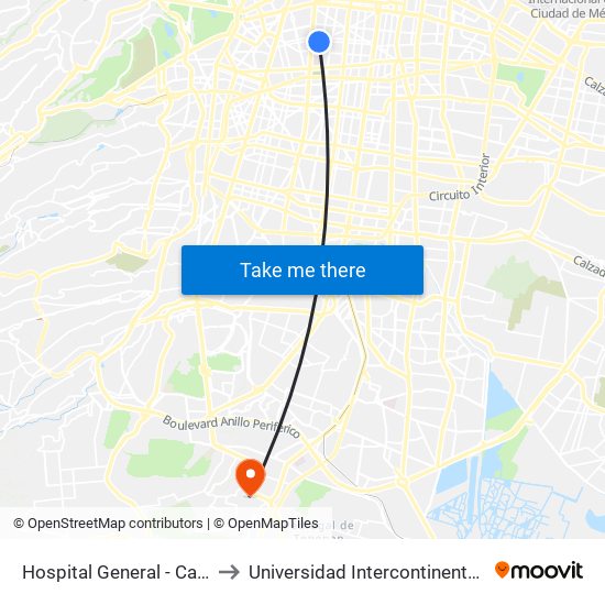 Hospital General - Calle Dr. Lucio to Universidad Intercontinental Campus Sur map