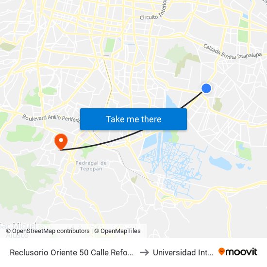 Reclusorio Oriente 50 Calle Reforma Año de Juárez Iztapalapa Cdmx 09780 México to Universidad Intercontinental Campus Sur map