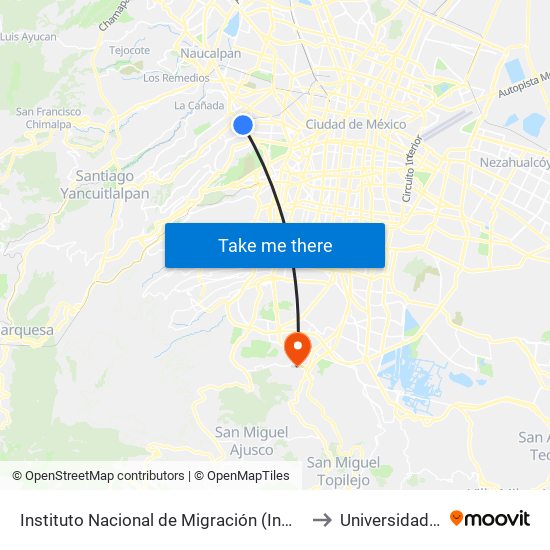 Instituto Nacional de Migración (Inm) - Homero Avenida Homero Los Morales Miguel Hidalgo Cdmx 11510 México to Universidad Intercontinental Campus Sur map
