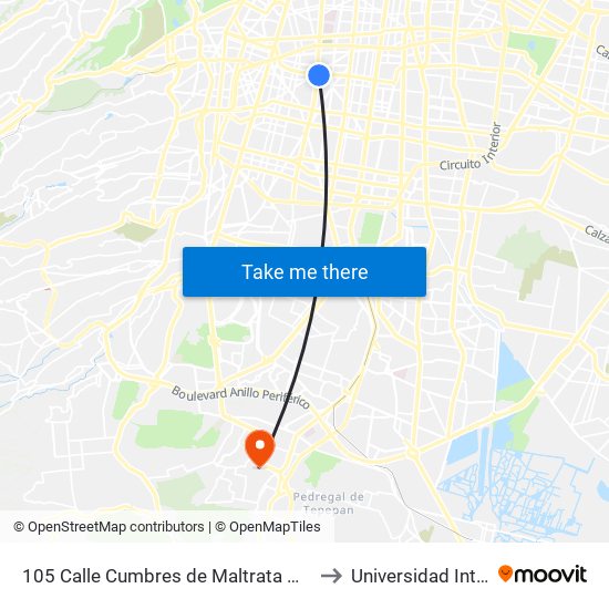 105 Calle Cumbres de Maltrata Narvarte Poniente Benito Juárez Cdmx 03020 México to Universidad Intercontinental Campus Sur map