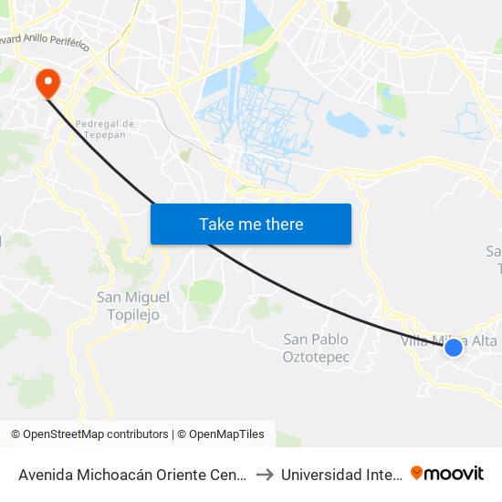 Avenida Michoacán Oriente Centro Milpa Alta Milpa Alta Cdmx 12000 México to Universidad Intercontinental Campus Sur map