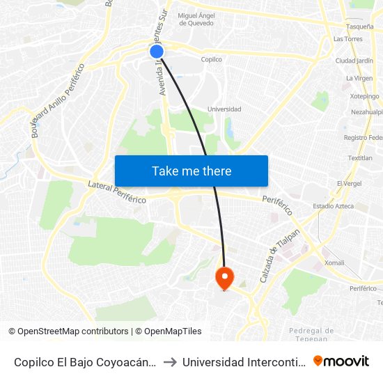 Copilco El Bajo Coyoacán Cdmx 04340 México to Universidad Intercontinental Campus Sur map