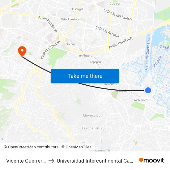 Vicente Guerrero, 43 to Universidad Intercontinental Campus Sur map