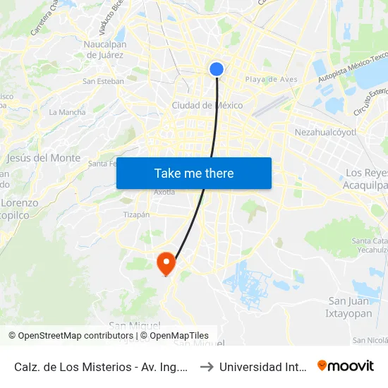 Calz. de Los Misterios - Av. Ing.Basiliso Romo Anguianobasiliso Romo Anguiano to Universidad Intercontinental Campus Sur map