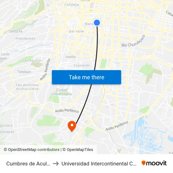 Cumbres de Acultzingo to Universidad Intercontinental Campus Sur map