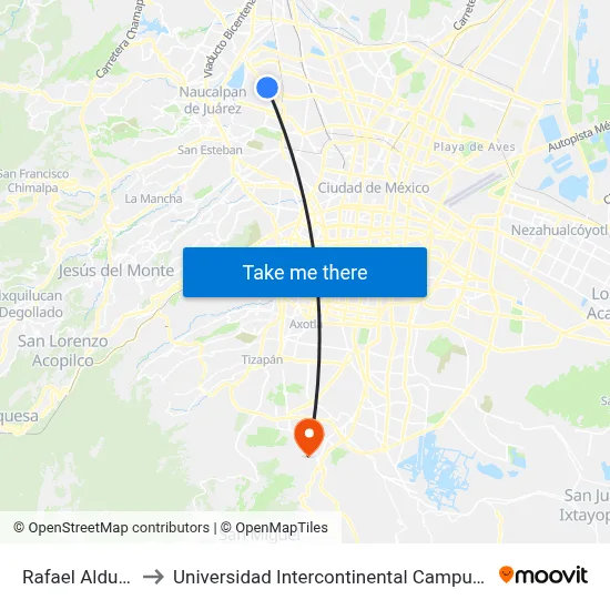 Rafael Alducín to Universidad Intercontinental Campus Sur map