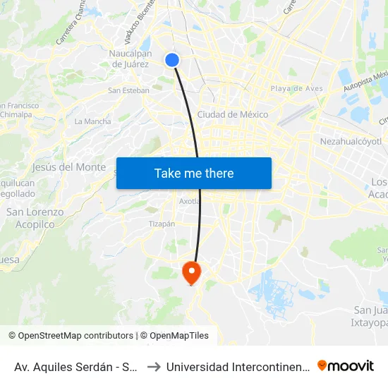 Av. Aquiles Serdán - Santo Domingo to Universidad Intercontinental Campus Sur map