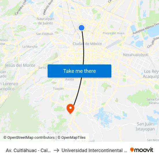 Av. Cuitláhuac - Calz. Vallejo to Universidad Intercontinental Campus Sur map
