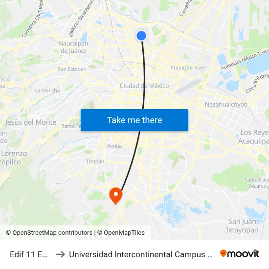 Edif 11 Esia to Universidad Intercontinental Campus Sur map