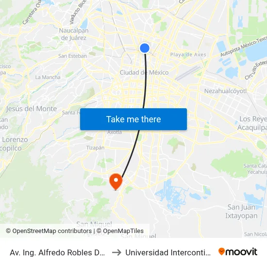 Av. Ing. Alfredo Robles Domínguez - Borondin to Universidad Intercontinental Campus Sur map