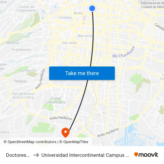 Doctores_1 to Universidad Intercontinental Campus Sur map