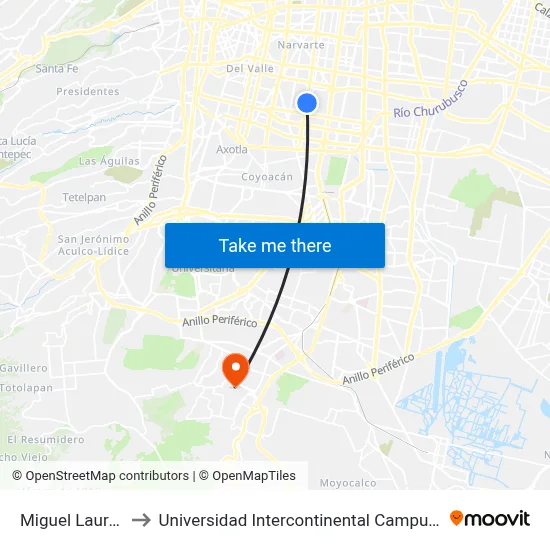 Miguel Laurent to Universidad Intercontinental Campus Sur map
