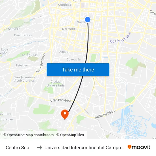Centro Scop_1 to Universidad Intercontinental Campus Sur map