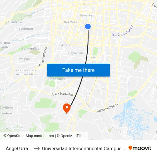 Ángel Urraza to Universidad Intercontinental Campus Sur map