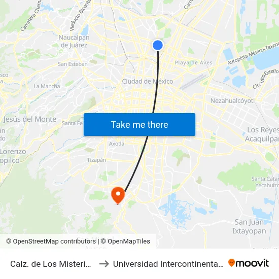 Calz. de Los Misterios - Garrido to Universidad Intercontinental Campus Sur map