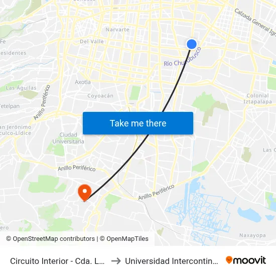 Circuito Interior - Cda. Lenguas Indígenas to Universidad Intercontinental Campus Sur map