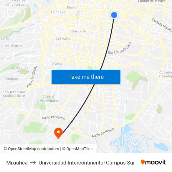 Mixiuhca to Universidad Intercontinental Campus Sur map
