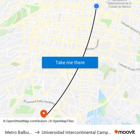 Metro Balbuena to Universidad Intercontinental Campus Sur map