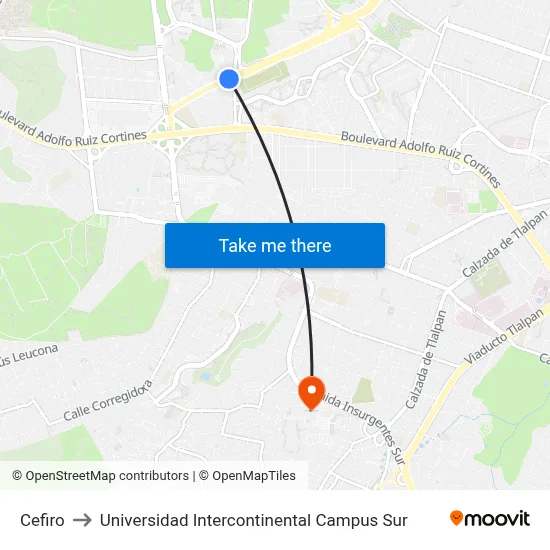 Cefiro to Universidad Intercontinental Campus Sur map