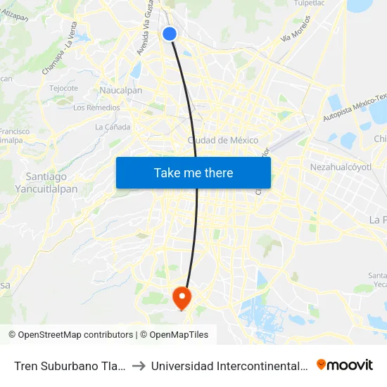 Tren Suburbano Tlalnepantla to Universidad Intercontinental Campus Sur map
