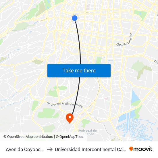 Avenida Coyoacán, 27 to Universidad Intercontinental Campus Sur map