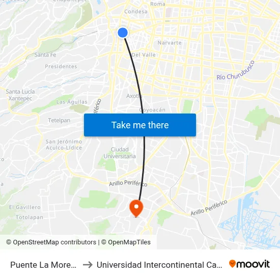 Puente La Morena, 59 to Universidad Intercontinental Campus Sur map