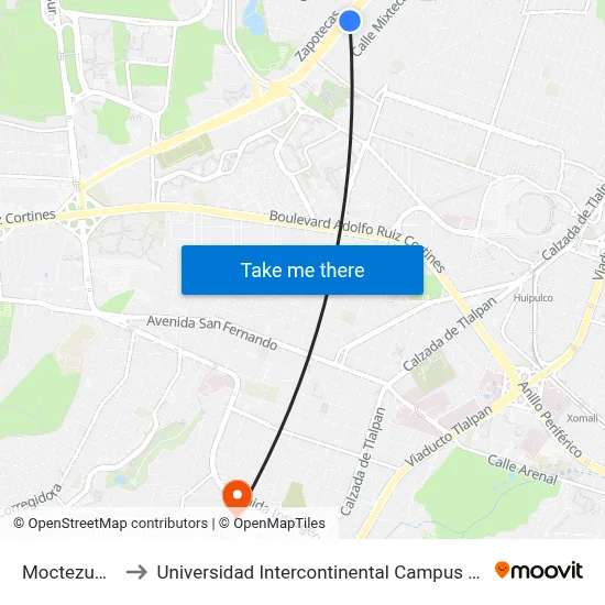 Moctezuma to Universidad Intercontinental Campus Sur map