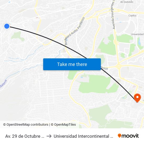 Av. 29 de Octubre - La Era to Universidad Intercontinental Campus Sur map