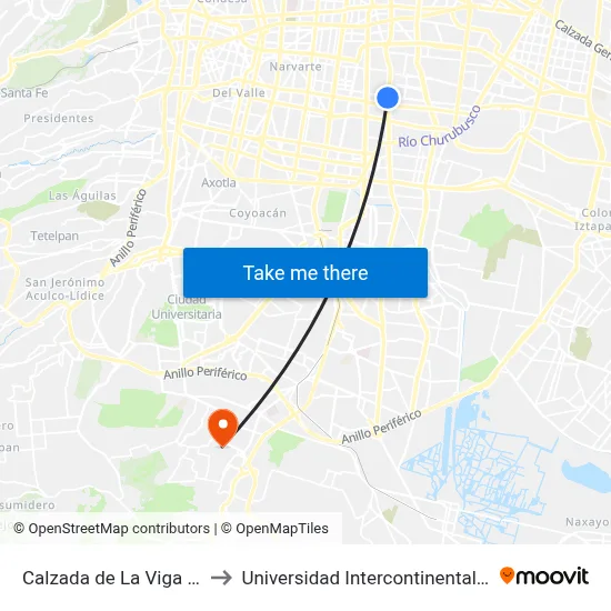 Calzada de La Viga - Trolebús to Universidad Intercontinental Campus Sur map