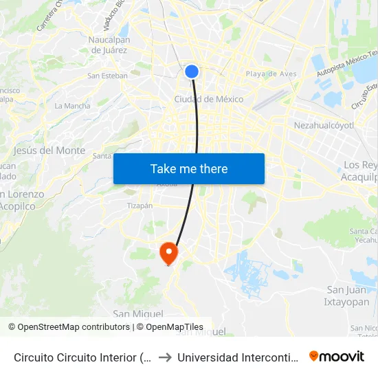 Circuito Circuito Interior (Río Consulado), 125 to Universidad Intercontinental Campus Sur map