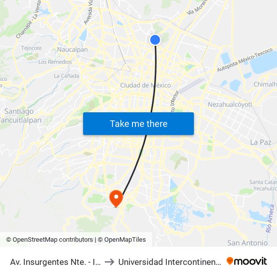 Av. Insurgentes Nte. - Indios Verdes to Universidad Intercontinental Campus Sur map