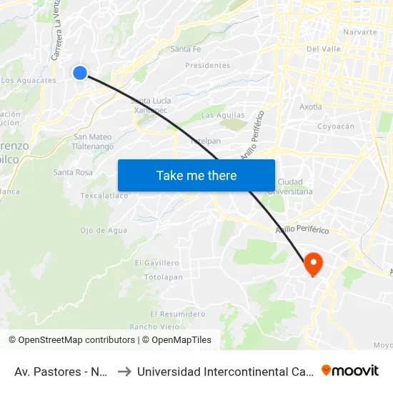 Av. Pastores - Navidad to Universidad Intercontinental Campus Sur map