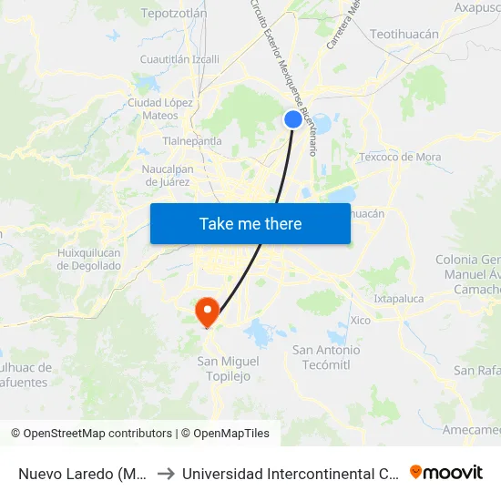 Nuevo Laredo (Mexibús) to Universidad Intercontinental Campus Sur map