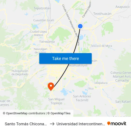 Santo Tomás Chiconautla (Mexibús) to Universidad Intercontinental Campus Sur map