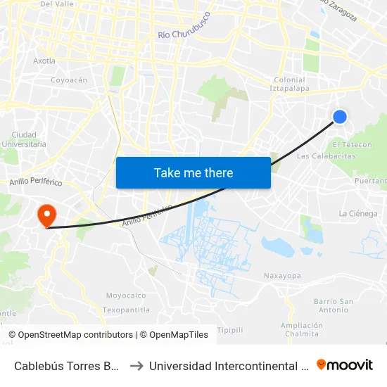Cablebús Torres Buenavista to Universidad Intercontinental Campus Sur map