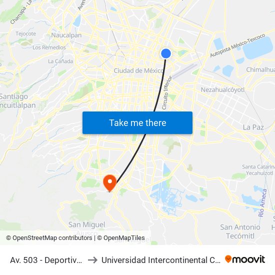 Av. 503 - Deportivo Zarco to Universidad Intercontinental Campus Sur map