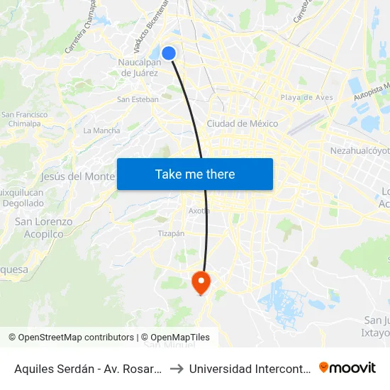 Aquiles Serdán - Av. Rosario Y Prados del Rosario to Universidad Intercontinental Campus Sur map
