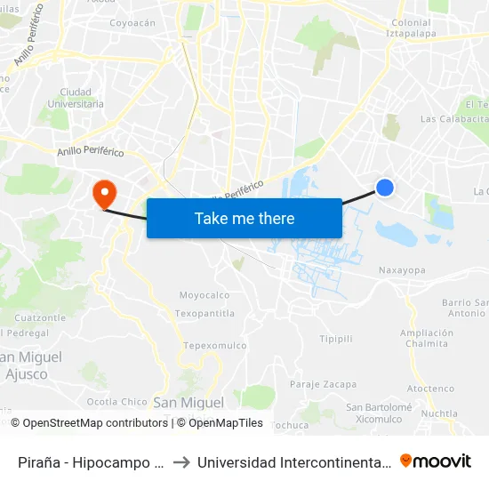 Piraña - Hipocampo Y Guacepil to Universidad Intercontinental Campus Sur map