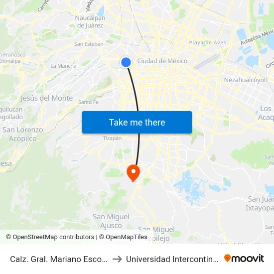 Calz. Gral. Mariano Escobedo - Av. Homero to Universidad Intercontinental Campus Sur map