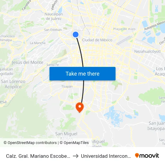 Calz. Gral. Mariano Escobedo - Av. Marina Nacional to Universidad Intercontinental Campus Sur map